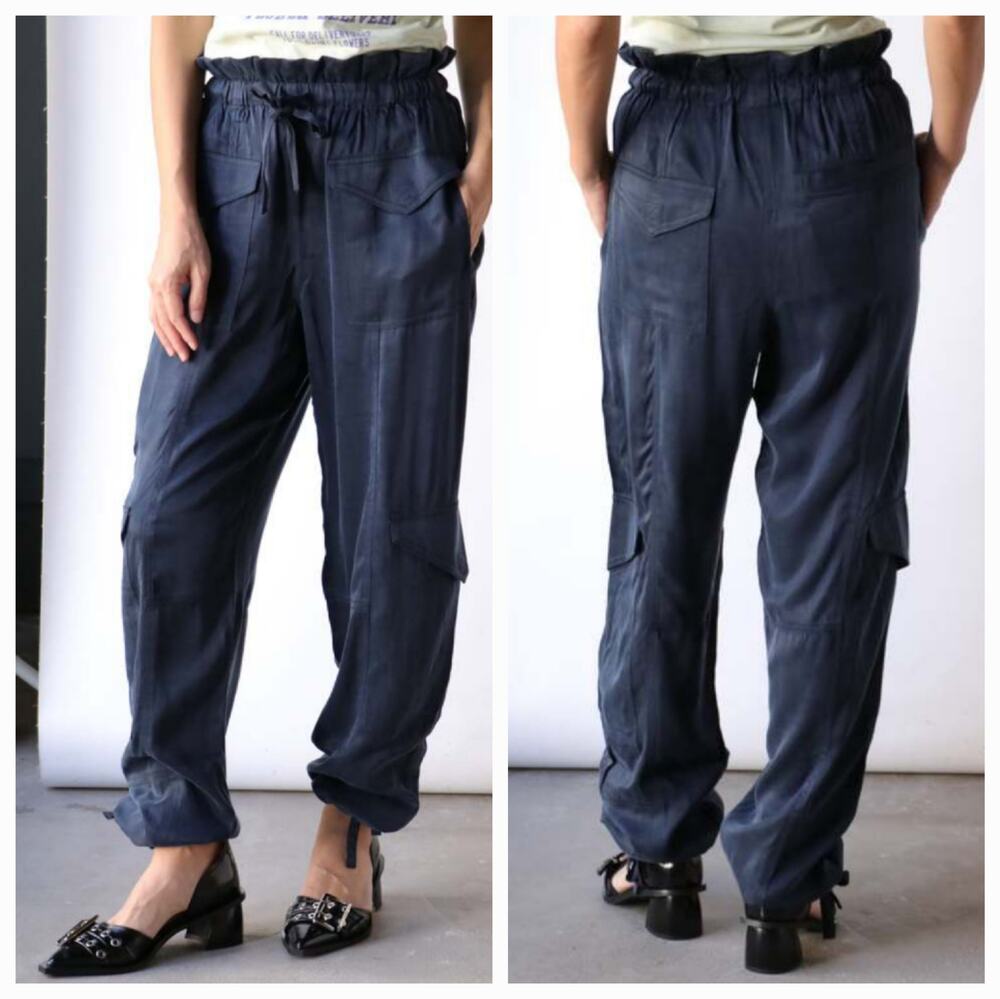 GANNI WASHED TWILL SATIN CARGO PANTS, SIZE 38, NWT  *